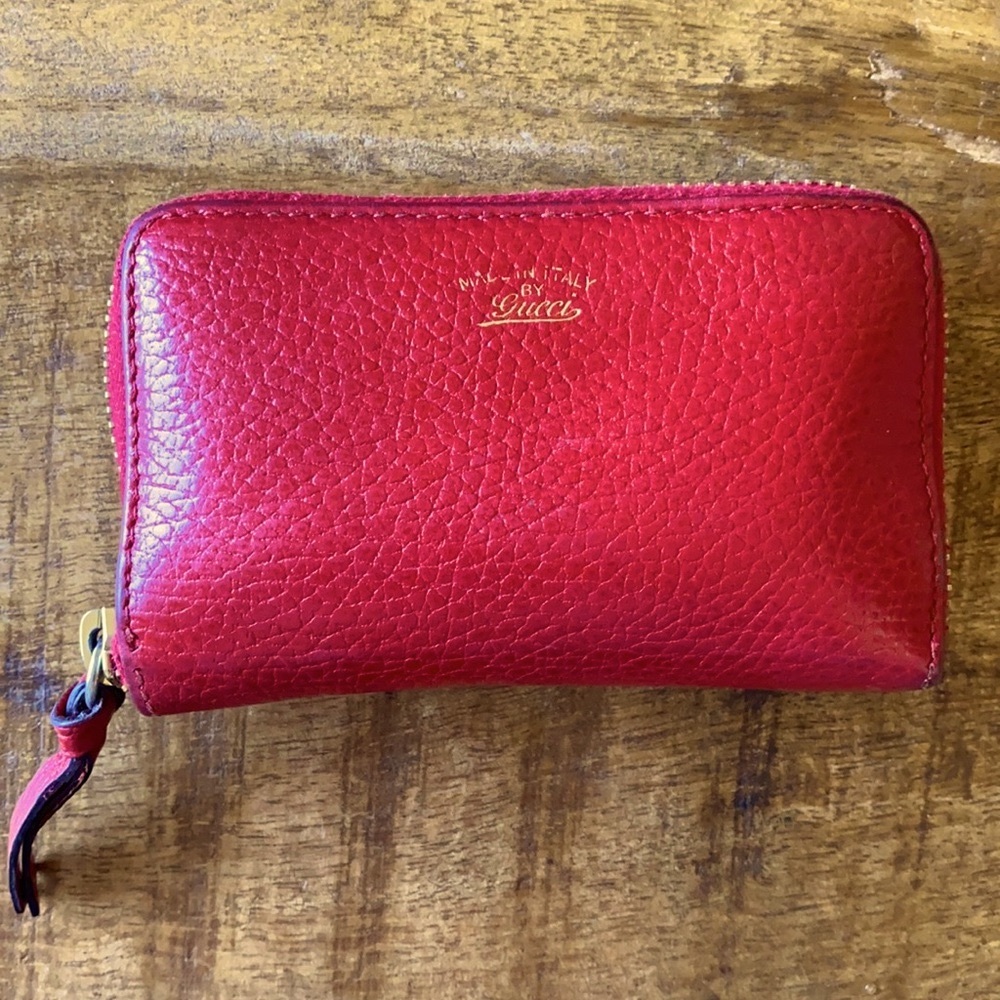 Gucci Swing Zip Coin Purse Leather Red